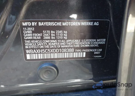 2013 BMW 528I xDrive из США, поврежденный, VIN WBAXH5C5XDD108388